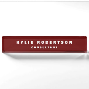 Dark Red Professional Trendy Modern Nameplate