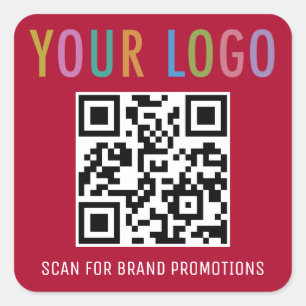Dark Red QR Code Stickers Business Logo Square