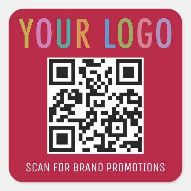 Dark Red QR Code Stickers Business Logo Square (Front)
