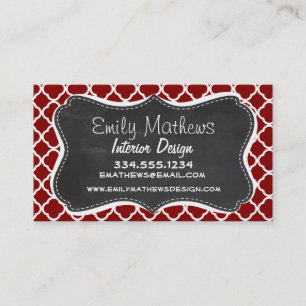Dark Red Quatrefoil; Vintage Chalkboard look Business Card