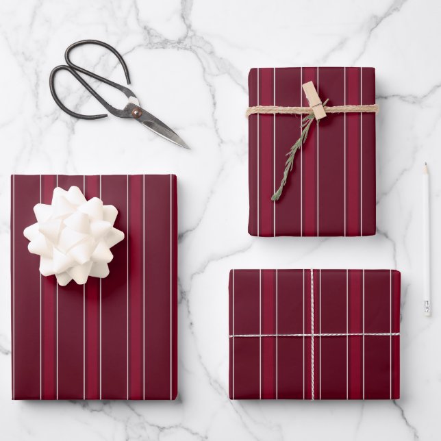 Dark Red & Red Stripes Wrapping Paper Sheet (Front)