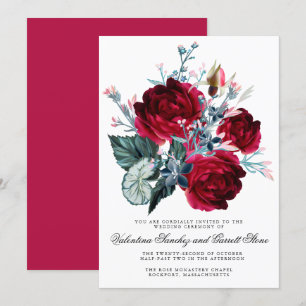 Dark Red Rose Floral Wedding Invitation