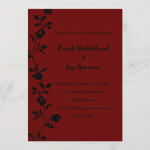Dark Red Rose Vine Gothic Wedding Invitations