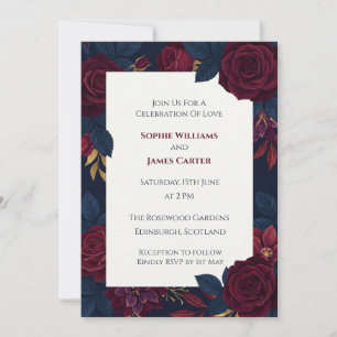 Dark Red Rose Wedding Invitation