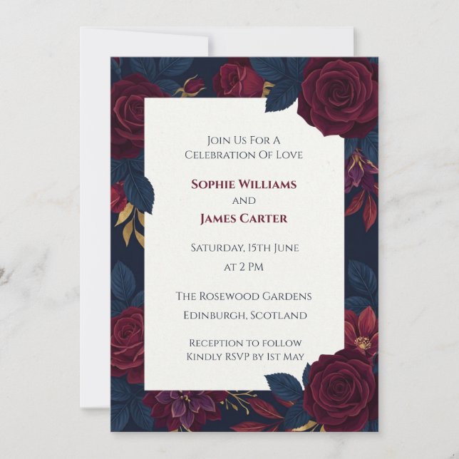 Dark Red Rose Wedding Invitation (Front)