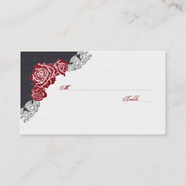 Dark Red Rose Wedding Place or Escort Cards (Front)