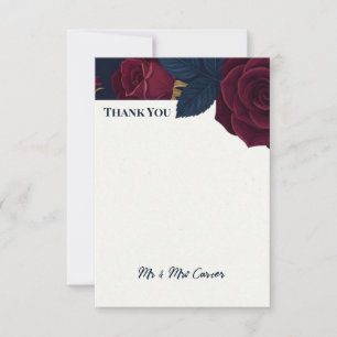 Dark Red Rose Wedding Thank You Card