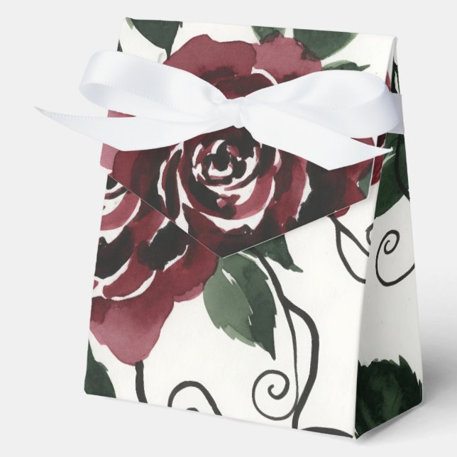Dark Red Roses Floral Favour Box (Front)