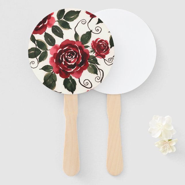 Dark Red Roses Floral Set of Fans (Front and Back)