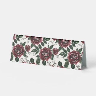Dark Red Roses Floral Table Tent Sign