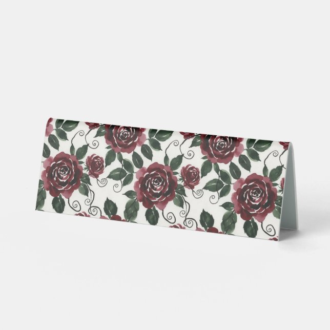 Dark Red Roses Floral Table Tent Sign (Front)