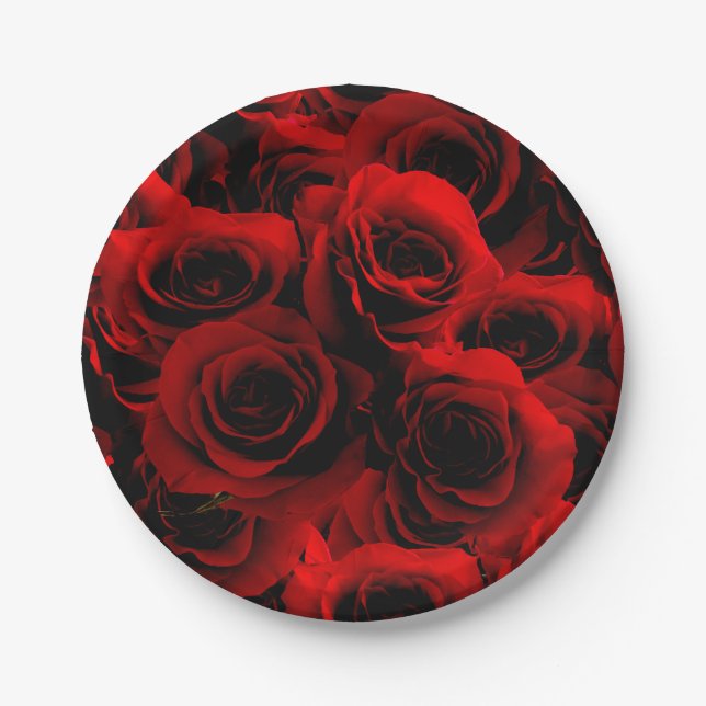 Dark Red Roses For you Paper Plate (Front)