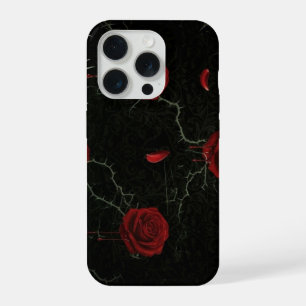Dark Red Roses Thorns Gothic Pattern iPhone 15 Pro Case