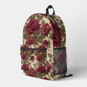 Dark Red Roses With Faded Green Leaves Printed Backpack