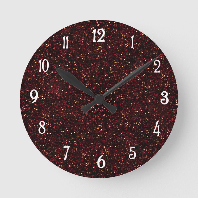 Dark Red Ruby Glitter Print Round Clock (Front)