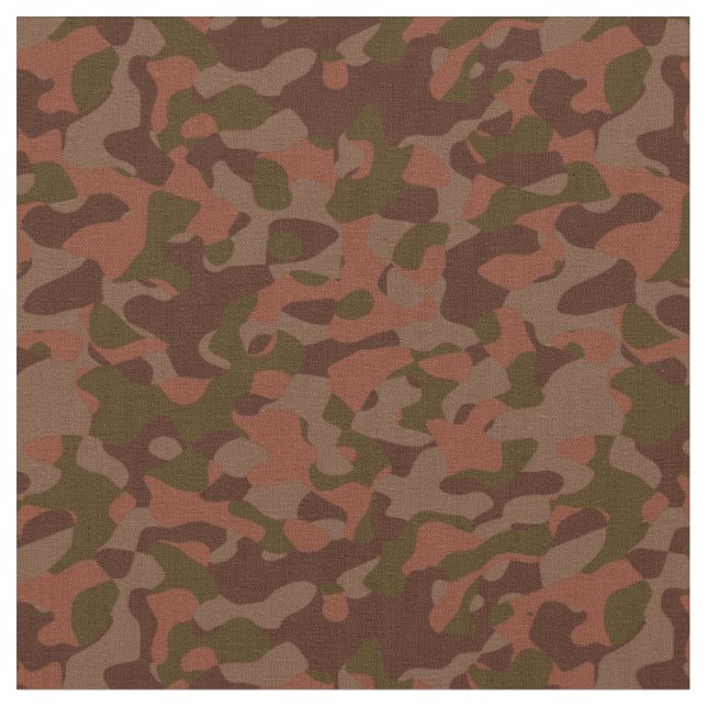 Dark red, Salmon and Olive camo abstract Fabric (Close Up)