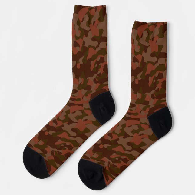 Dark red, Salmon and Olive camo abstract Socks (Left)