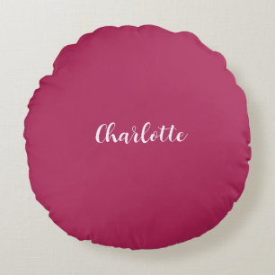 Dark Red Script Elegant Minimalist Modern Name Round Cushion