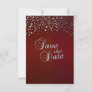 Dark Red & Silver Confetti Dots - Save the Date