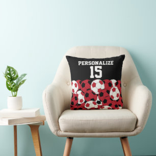 Dark Red Soccer Ball Collage   DIY Name & Number Cushion