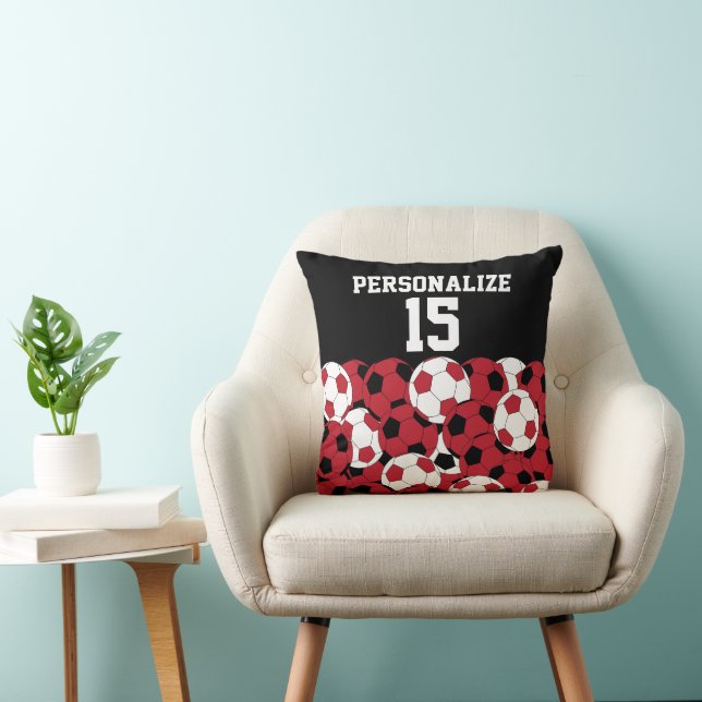 Dark Red Soccer Ball Collage | DIY Name & Number Cushion (Chair)