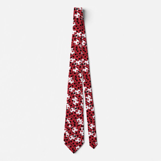 Dark Red ⚽ Soccer Ball Collage - Two Side Print Tie (Front)