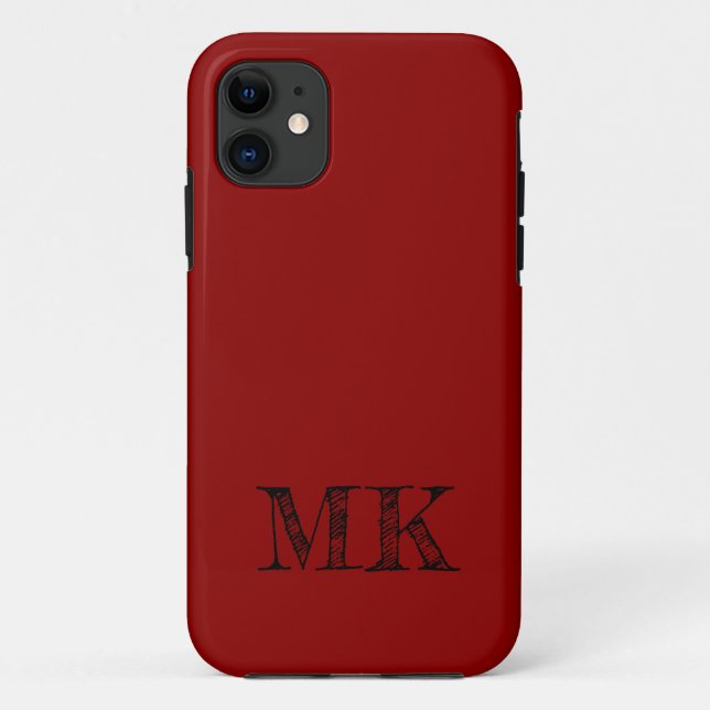 Dark Red Solid Colour | Custom Minimal Initial  Case-Mate iPhone Case (Back)