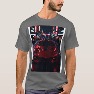 Dark Red Sports in Japanese Neon City T-Shirt