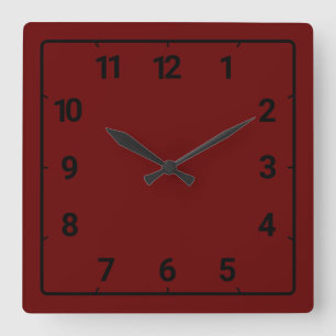 Dark red square wall clock