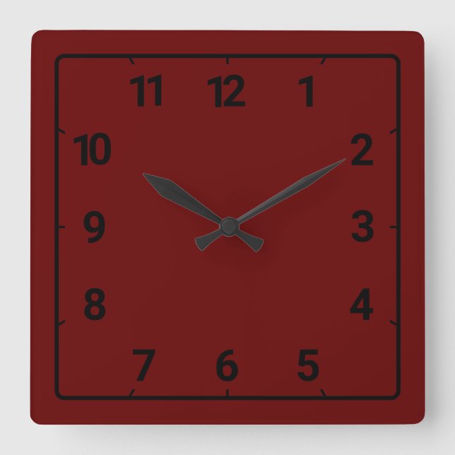 Dark red square wall clock (Front)