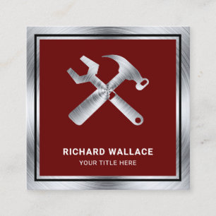Dark Red Steel Handyman Auto Repair Mechanic Square Business Card