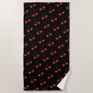 Dark Red Sweet Cherries Beach Towel
