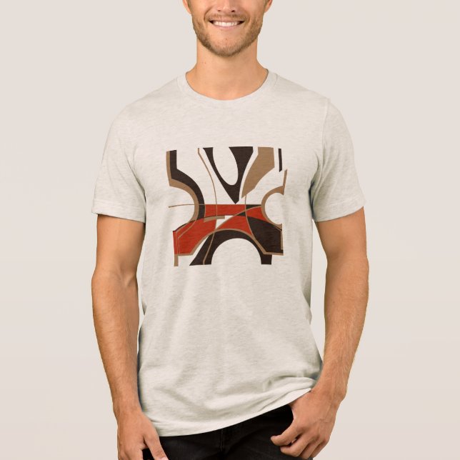 Dark Red Tan Black MCM Look Art Geometric Abstract Tri-Blend Shirt (Front)