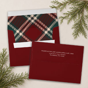 Dark Red Tartan Plaid Personalised Envelope