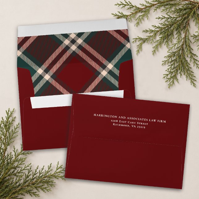 Dark Red Tartan Plaid Personalised Envelope (Creator Uploaded)