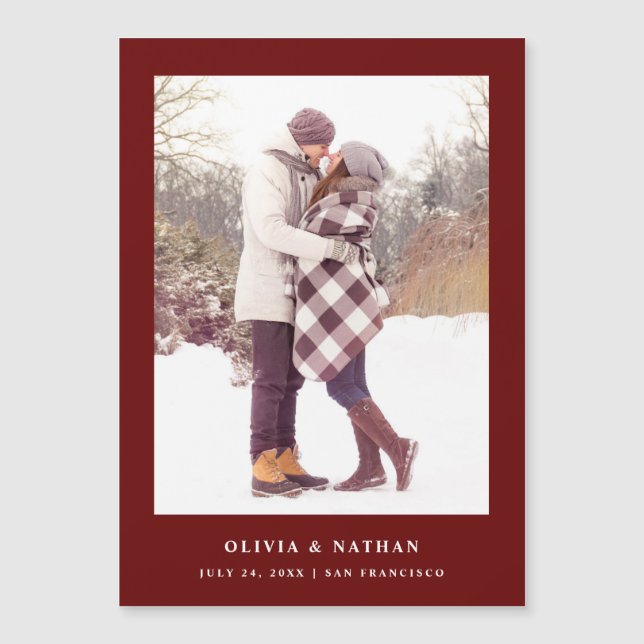 Dark Red Text and Photo | Magnetic Save the Date (Front)