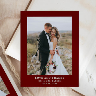 Dark Red Text and Photo   Wedding Thank You Postcard