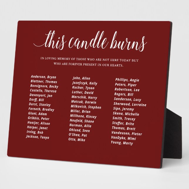 Dark Red This Candle Burns Class Reunion In Memory Plaque (Side)