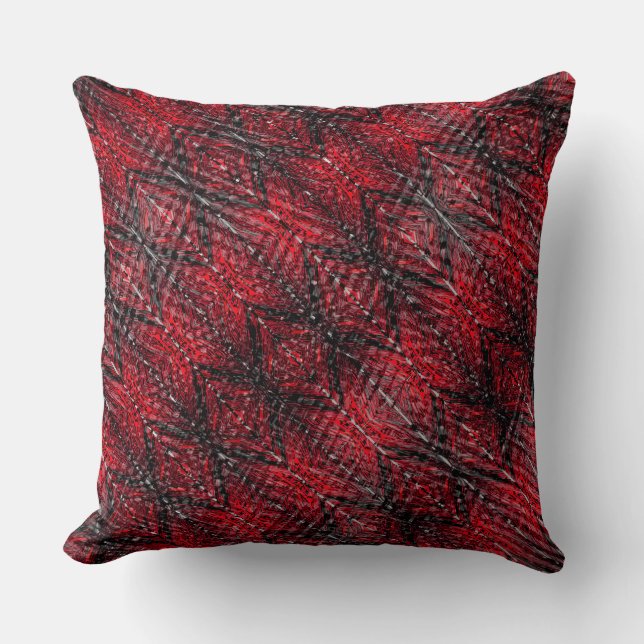 Dark red traces, shapes, stripes, zigzag, wavy? cushion (Front)