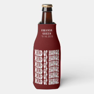 Dark Red Trendy Boho Personalized Maid of Honor Bottle Cooler