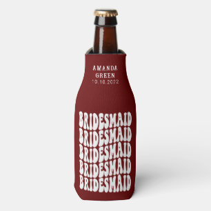 Dark Red Trendy Boho Retro Personalised Bridesmaid Bottle Cooler