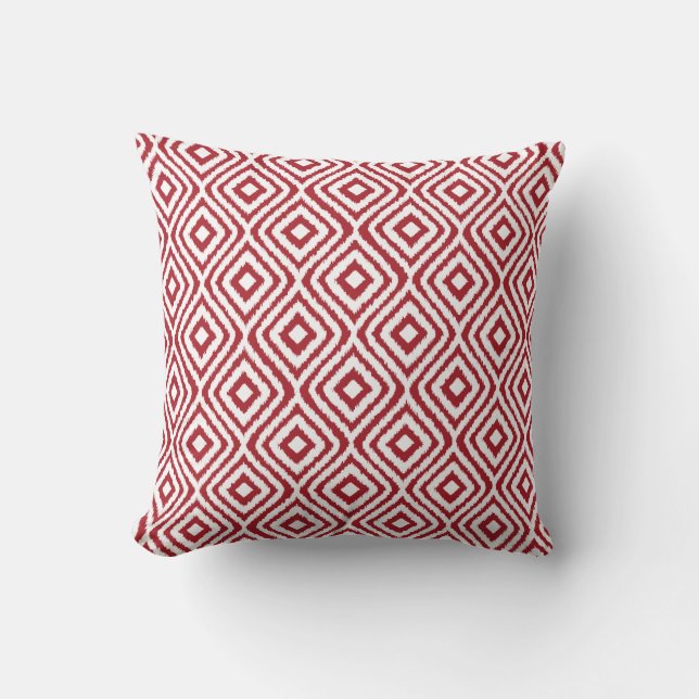 Dark Red Tribal Ikat Diamond Pattern Cushion (Front)