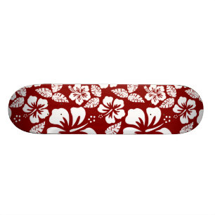Dark Red Tropical Hibiscus Skateboard