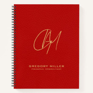 Dark-Red Vintage Leather Modern Monogram Notebook