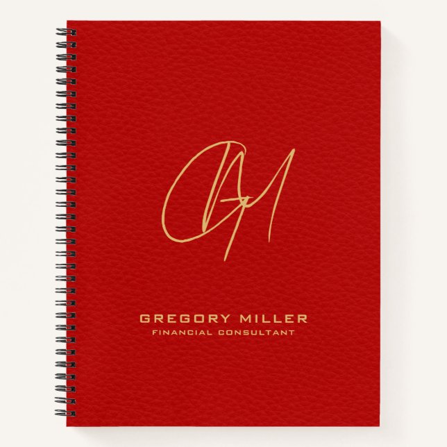 Dark-Red Vintage Leather Modern Monogram Notebook (Front)
