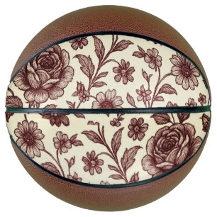 Dark Red Vintage Rose Pattern Basketball