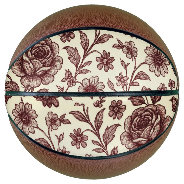 Dark Red Vintage Rose Pattern  Basketball (Front)
