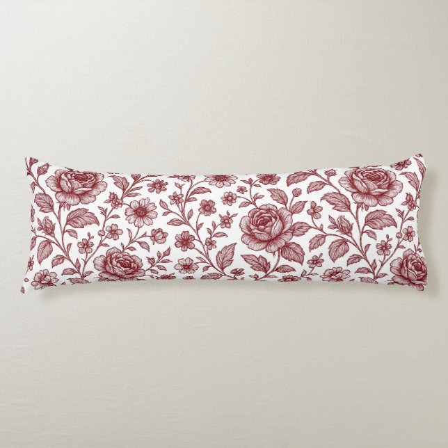 Dark Red Vintage Rose Pattern  Body Cushion (Front)