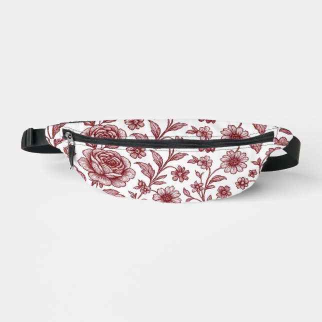 Dark Red Vintage Rose Pattern  Bum Bags (Front)