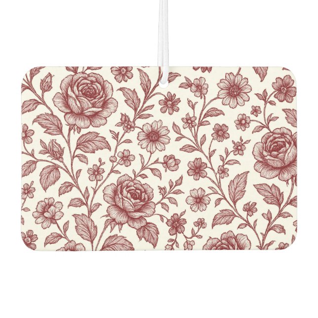 Dark Red Vintage Rose Pattern  Car Air Freshener (Front)